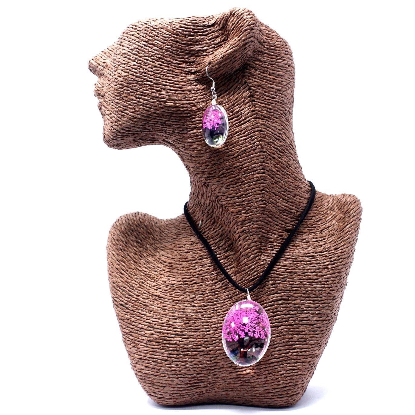 Schmuckset Baum des Lebens in Zartrosa – Halskette & Ohrringe mit echten Blüten