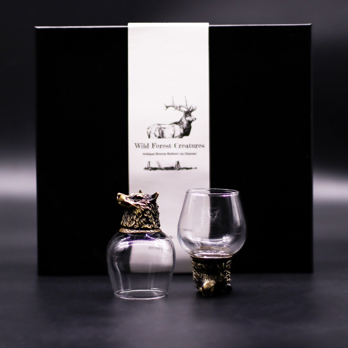 Set mit 6 mystischen Tierglasbechern - Dekoratives Trinkglas mit Antik-Bronze-Fuß
