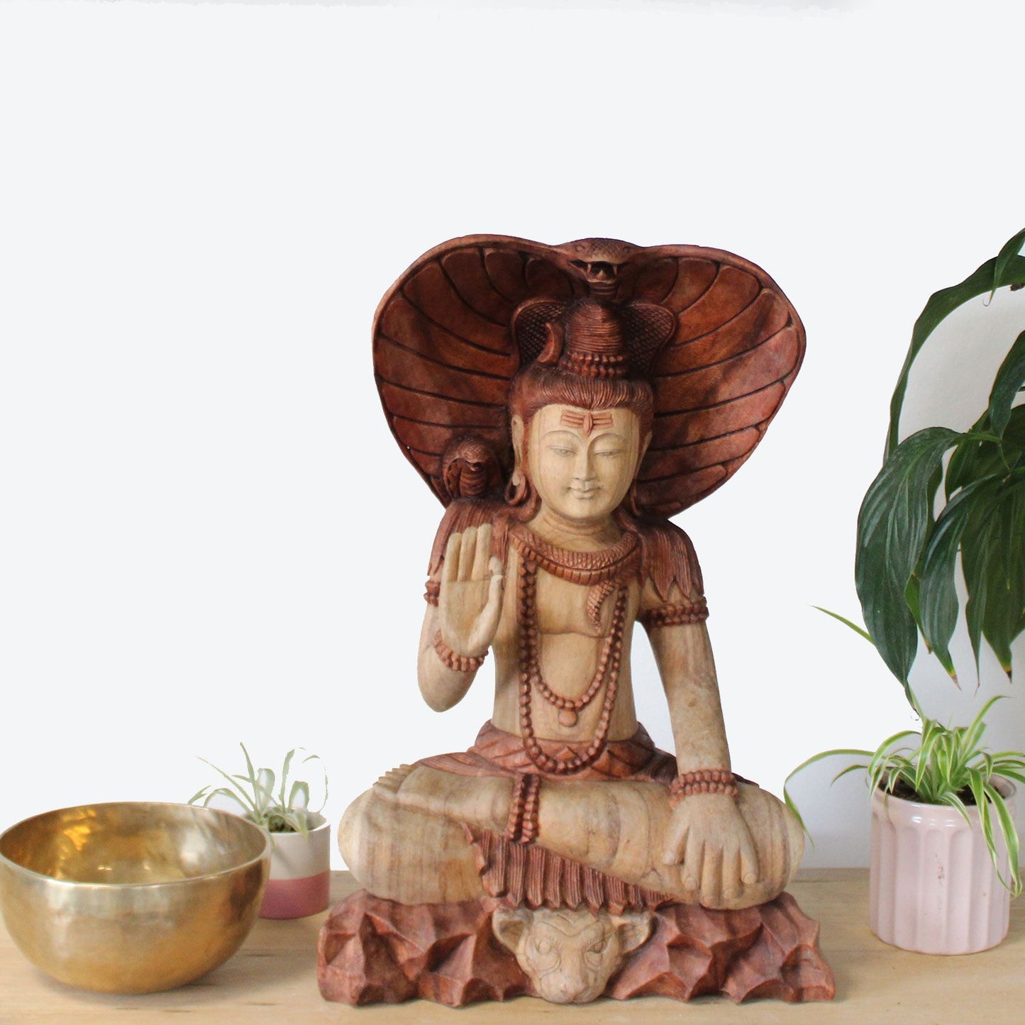 Shiva Statue mit Kobra - Handgeschnitztes Unikat aus Suarholz, 50 cm