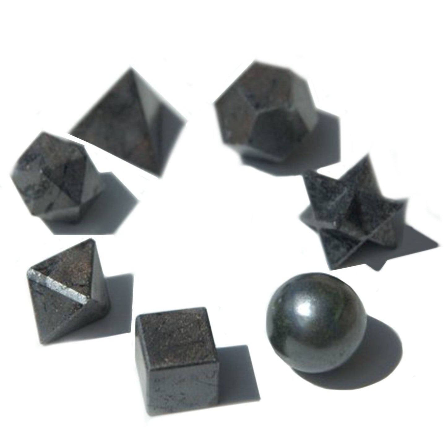 Schwarzes Achat-Set in 7 geometrischen Formen – Handgeschnitten