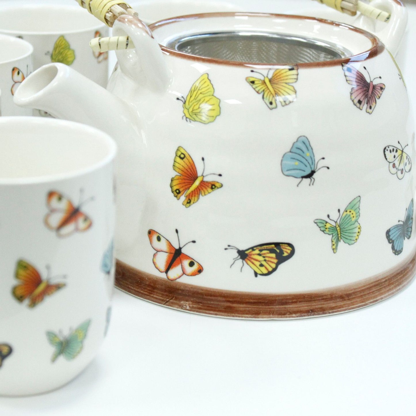 Keramik-Teekanne 'Butterflies' mit 6 Tassen – Set für losen Tee