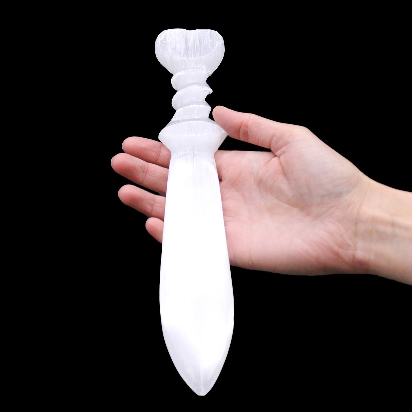 Selenit Ritualmesser mit Spiralgravur – 25 cm für energetische Reinigung