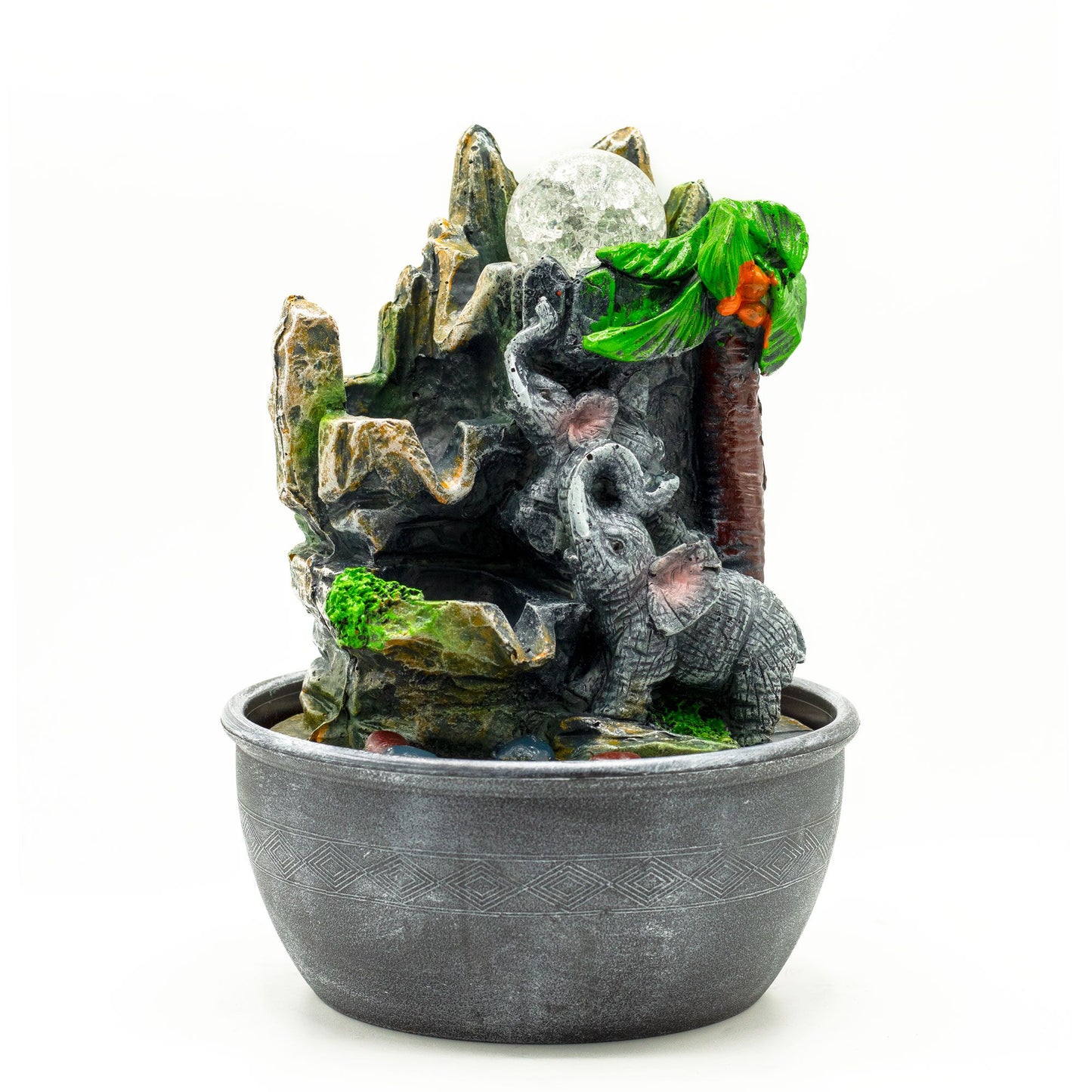 Tischbrunnen 'Tropisches Elefantenidyll' aus Polyresin - 25 cm