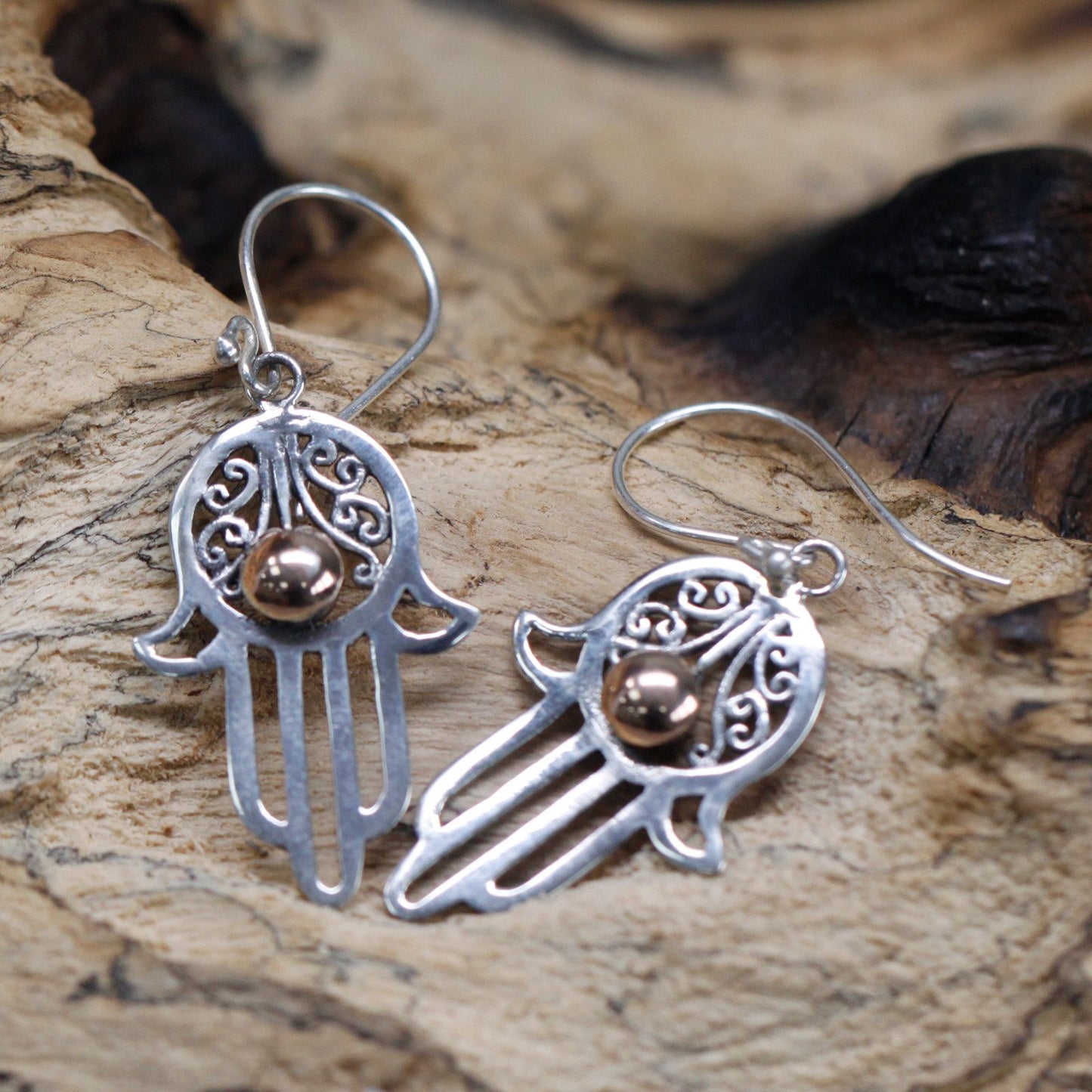 Hamsa Hand Ohrring – Handgefertigt aus 925er Silber & 18k Gold