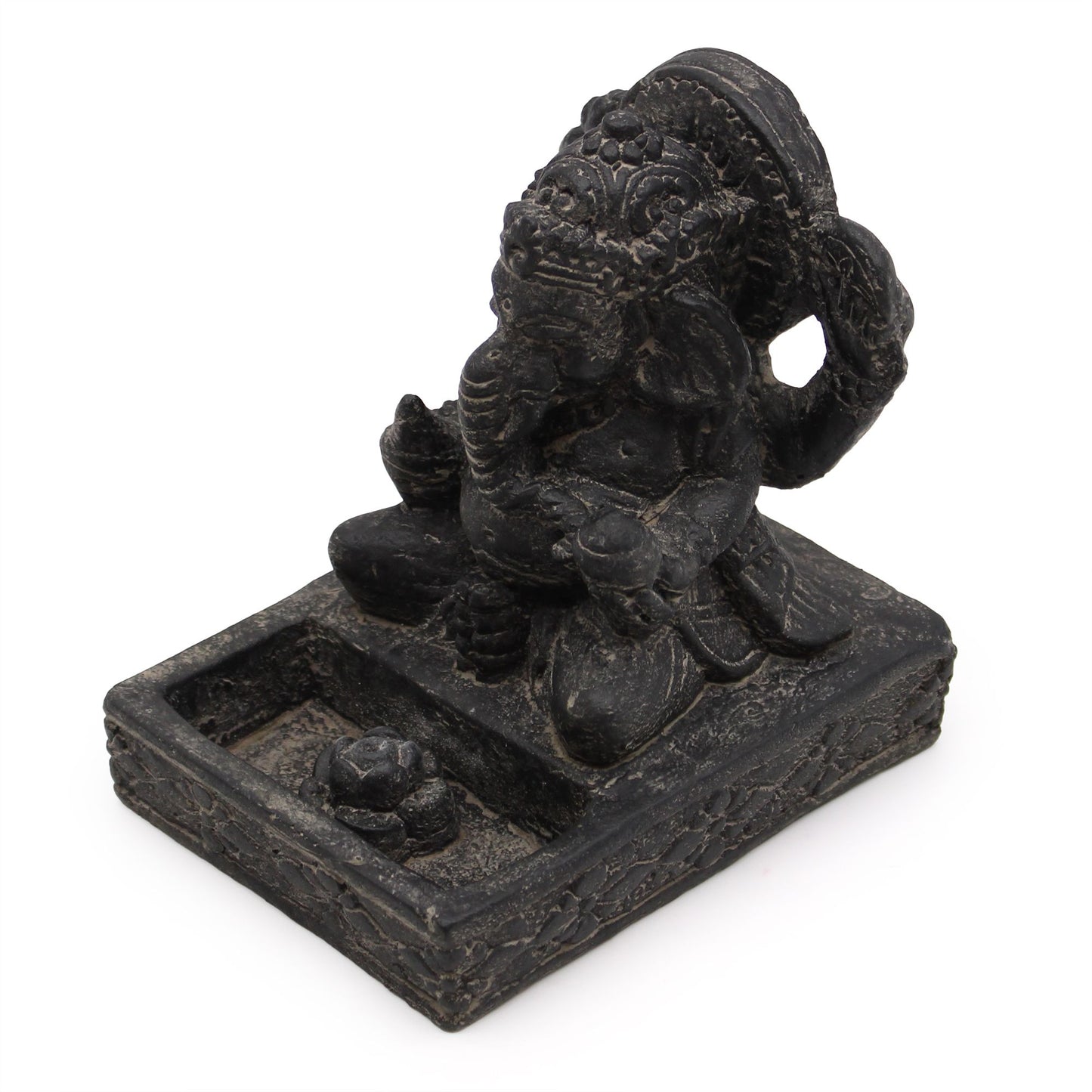 Ganesha Räucherstäbchenhalter aus Beton - Antik Schwarz