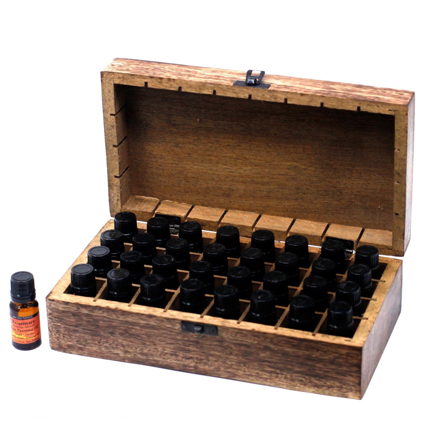 Mangoholz-Box mit floraler Schnitzerei für 32 ätherische Öle