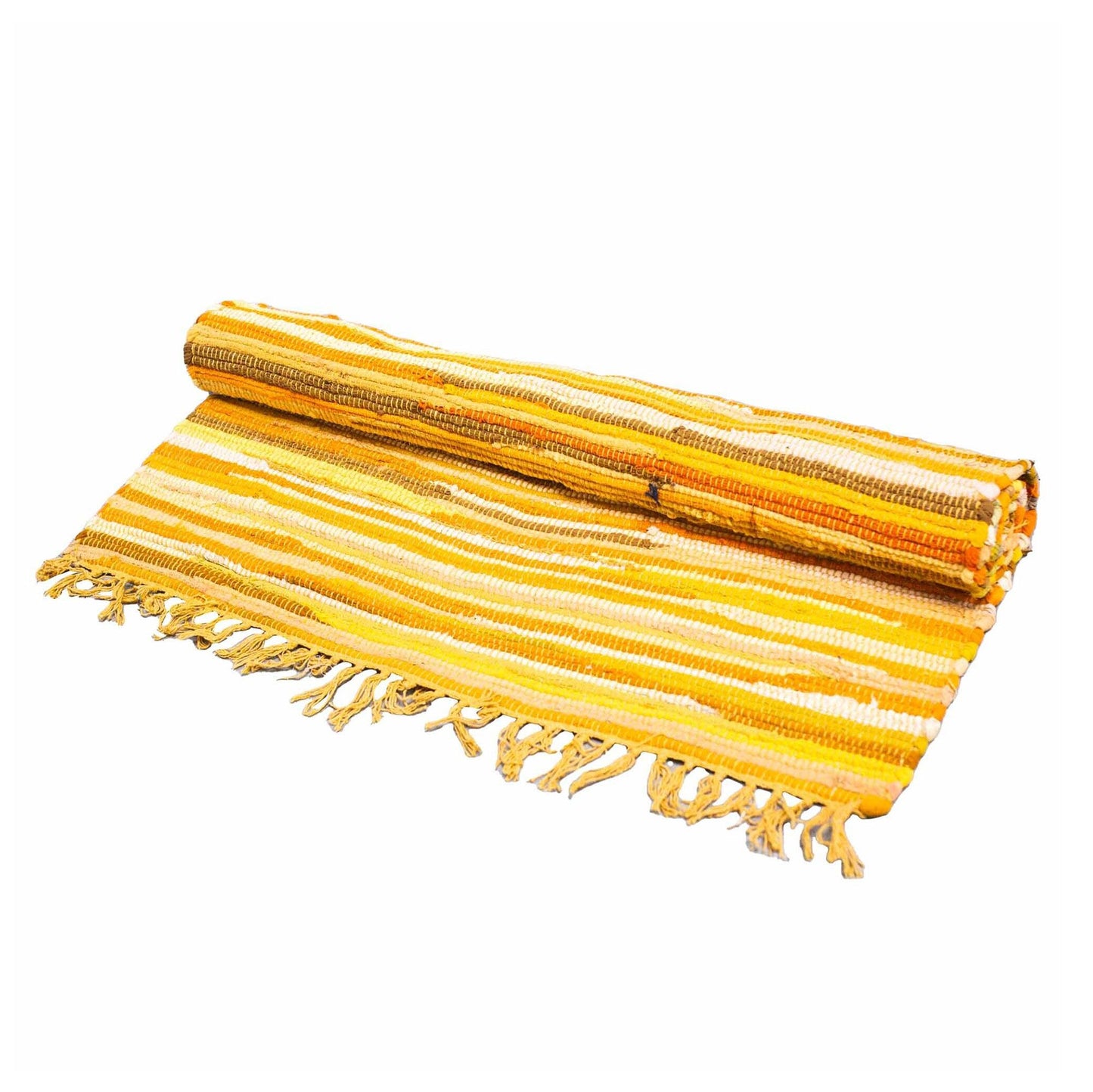 Indischer Flickenteppich 'Sonnenorangen' – Handgewebtes Baumwoll-Unikat 150x90 cm