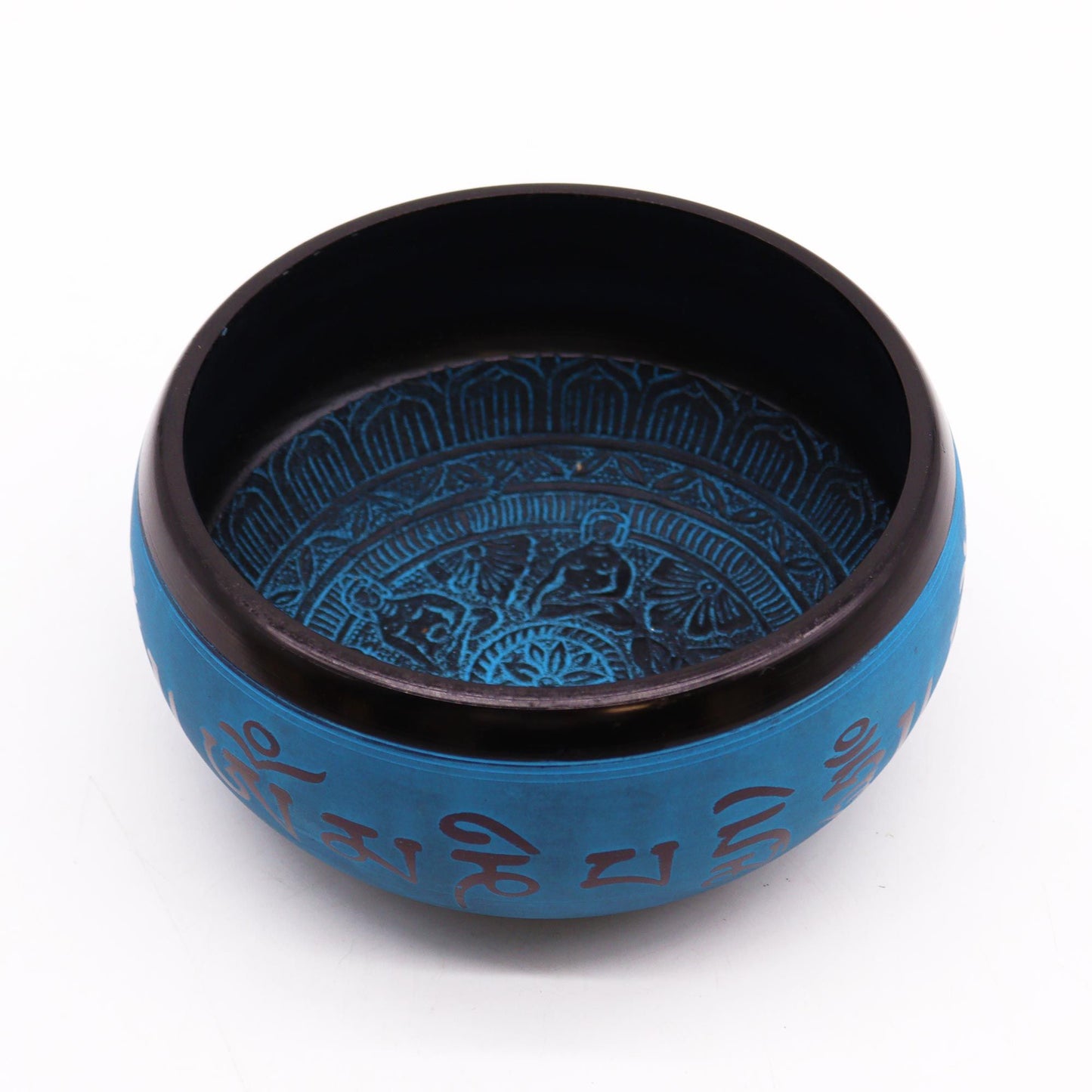 Klangschale 'Blue Mantra Five Buddha' - 16 cm mit Erdpulver-Oberfläche