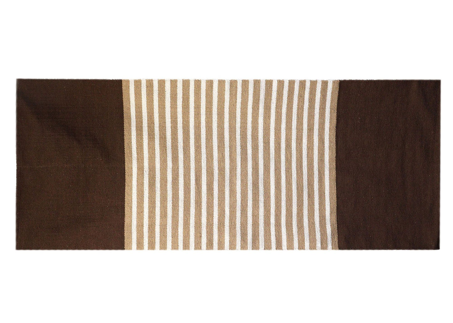Handgewebter Baumwollteppich in Dunkelbraun-Beige | 70x170 cm