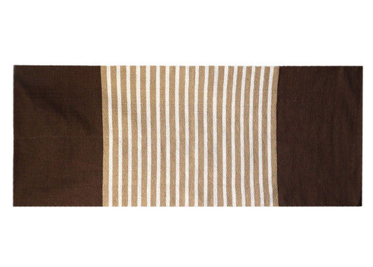 Handgewebter Baumwollteppich in Dunkelbraun-Beige | 70x170 cm