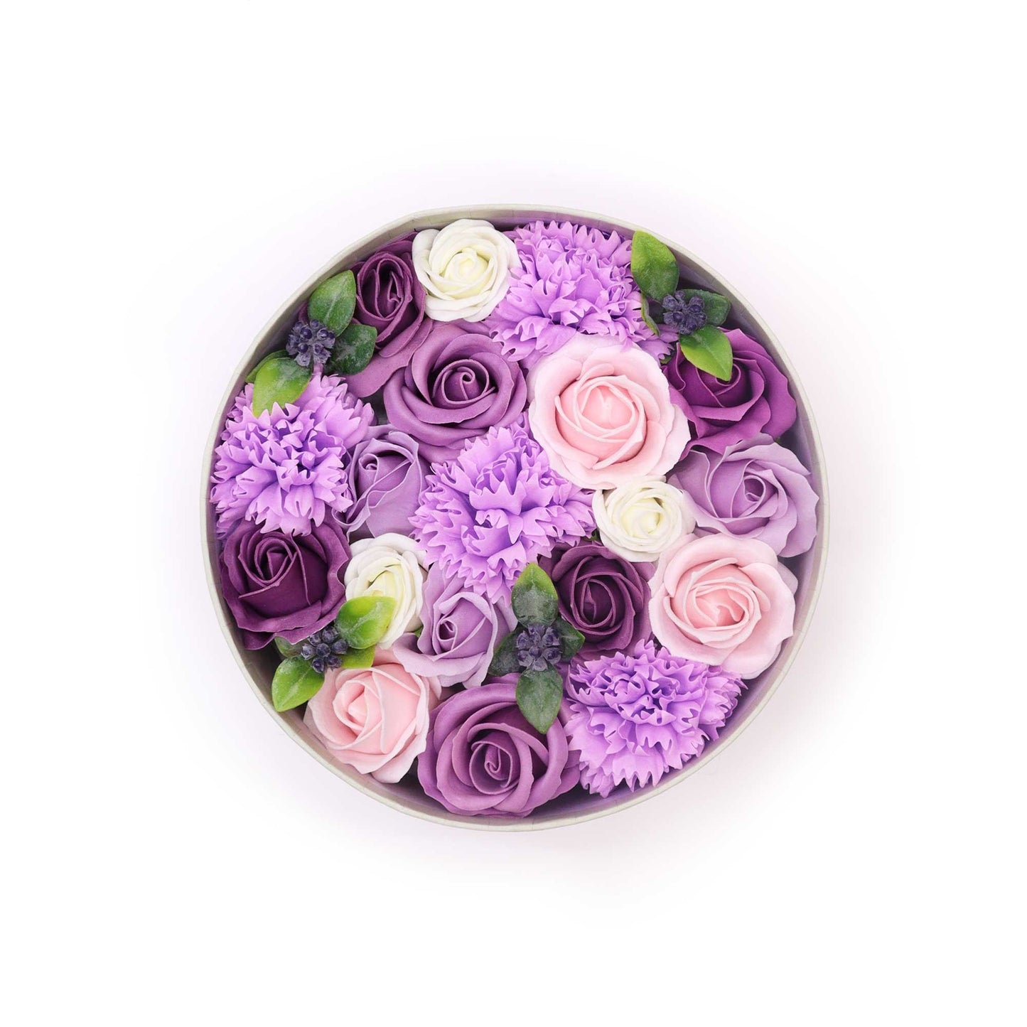 Seifenblumen-Komposition 'Lavendel-Rose' – Handgefertigte Blüten in Geschenkbox