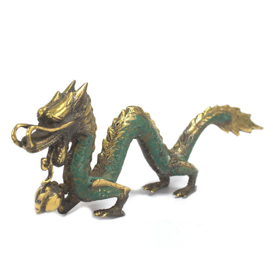 Fengshui-Drache mit Perle – Handgefertigte Messing-Skulptur für Harmonie