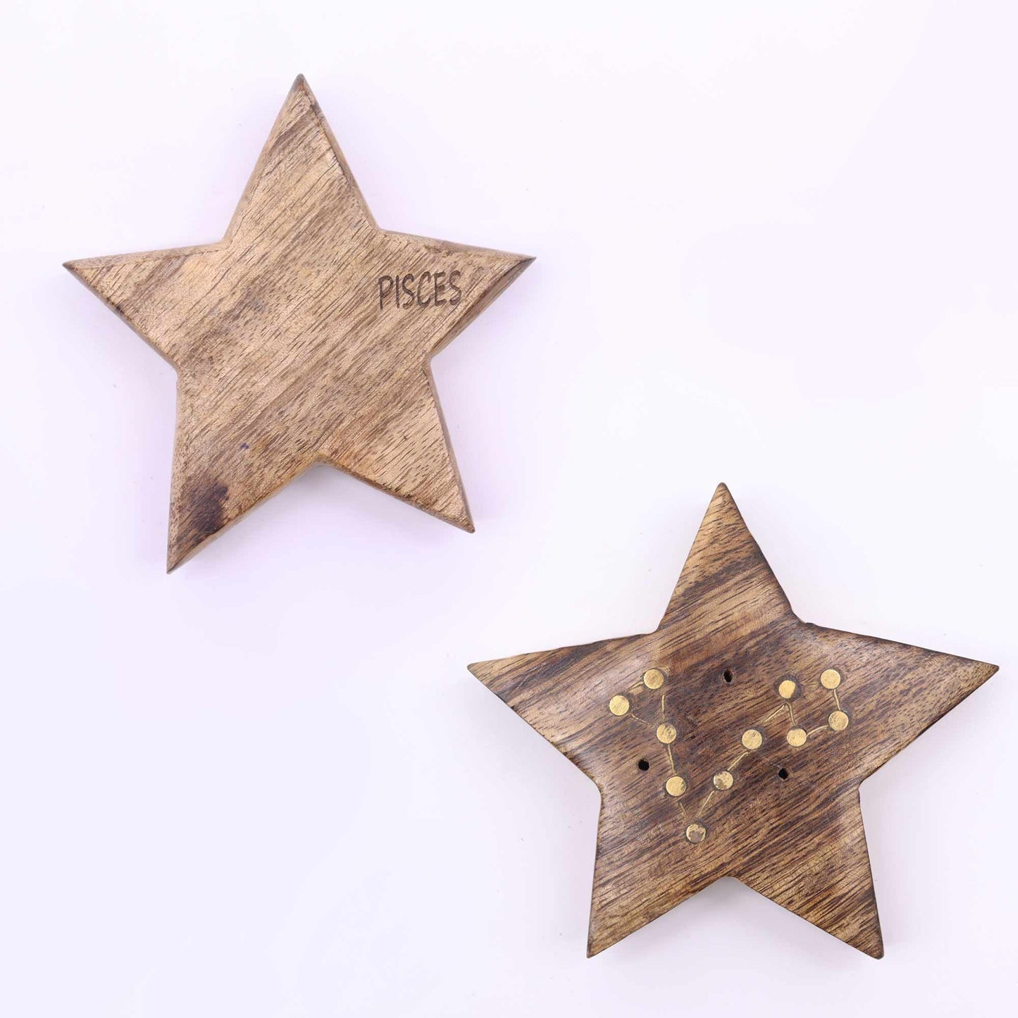 Set mit 12 Sternzeichen-Räuchersternen aus Mangoholz und Messing