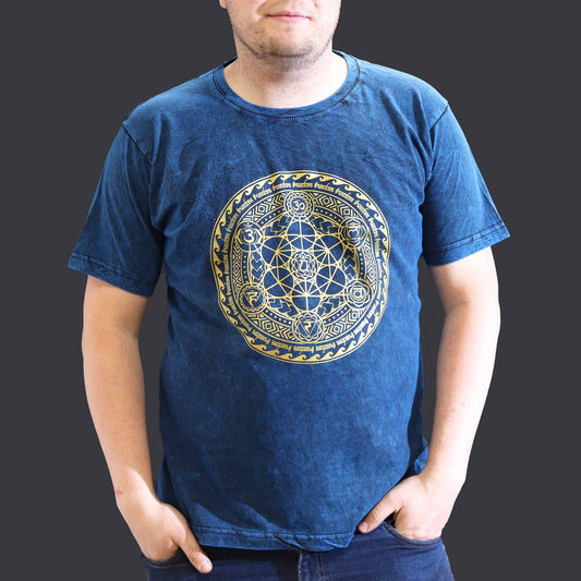 Chakra T-Shirt in Steinwäsche - Blau für Klarheit & Entspannung