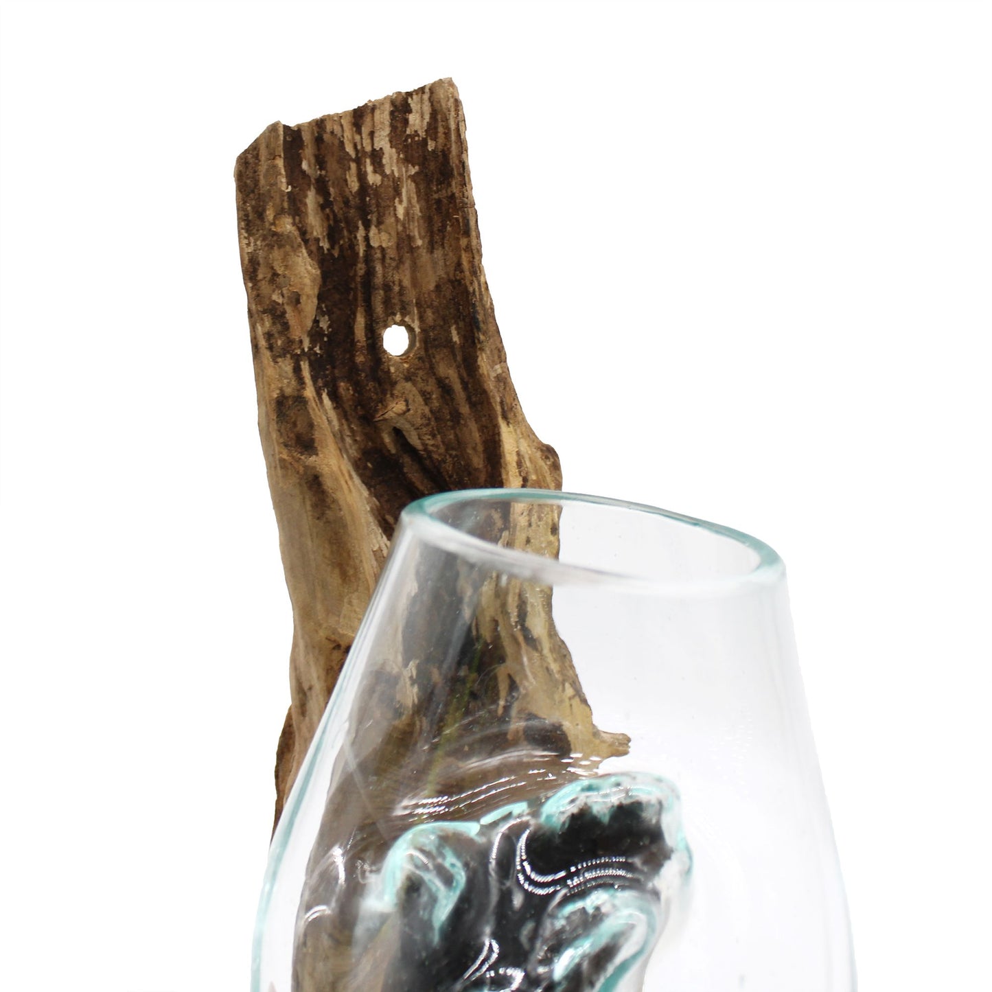 Hängende Glasschale aus Bali - Einzigartiges Unikat aus recyceltem Glas & Gamal-Holz
