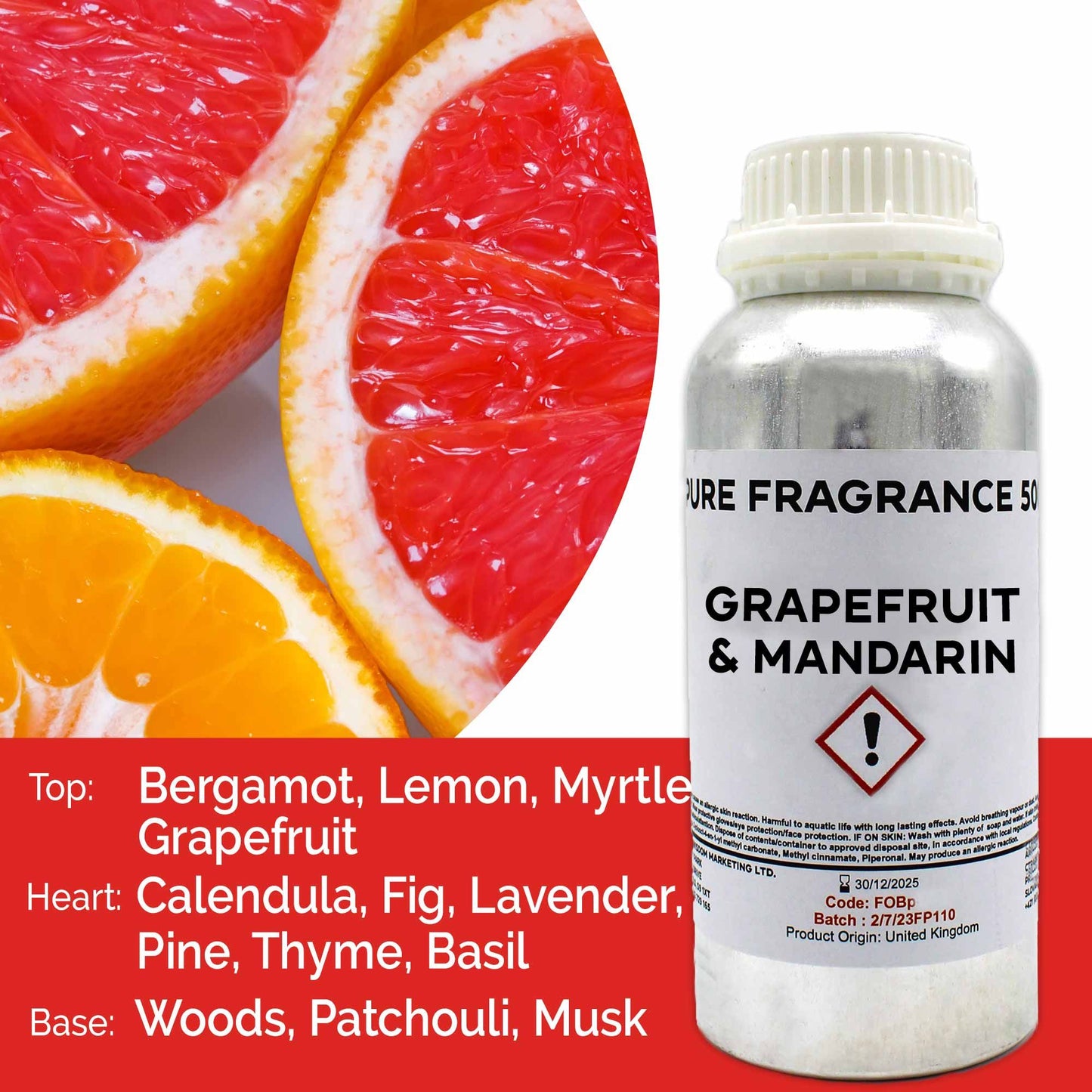 Reines Duftöl Grapefruit & Mandarin - 500 ml Flakon für intensive Raumharmonie