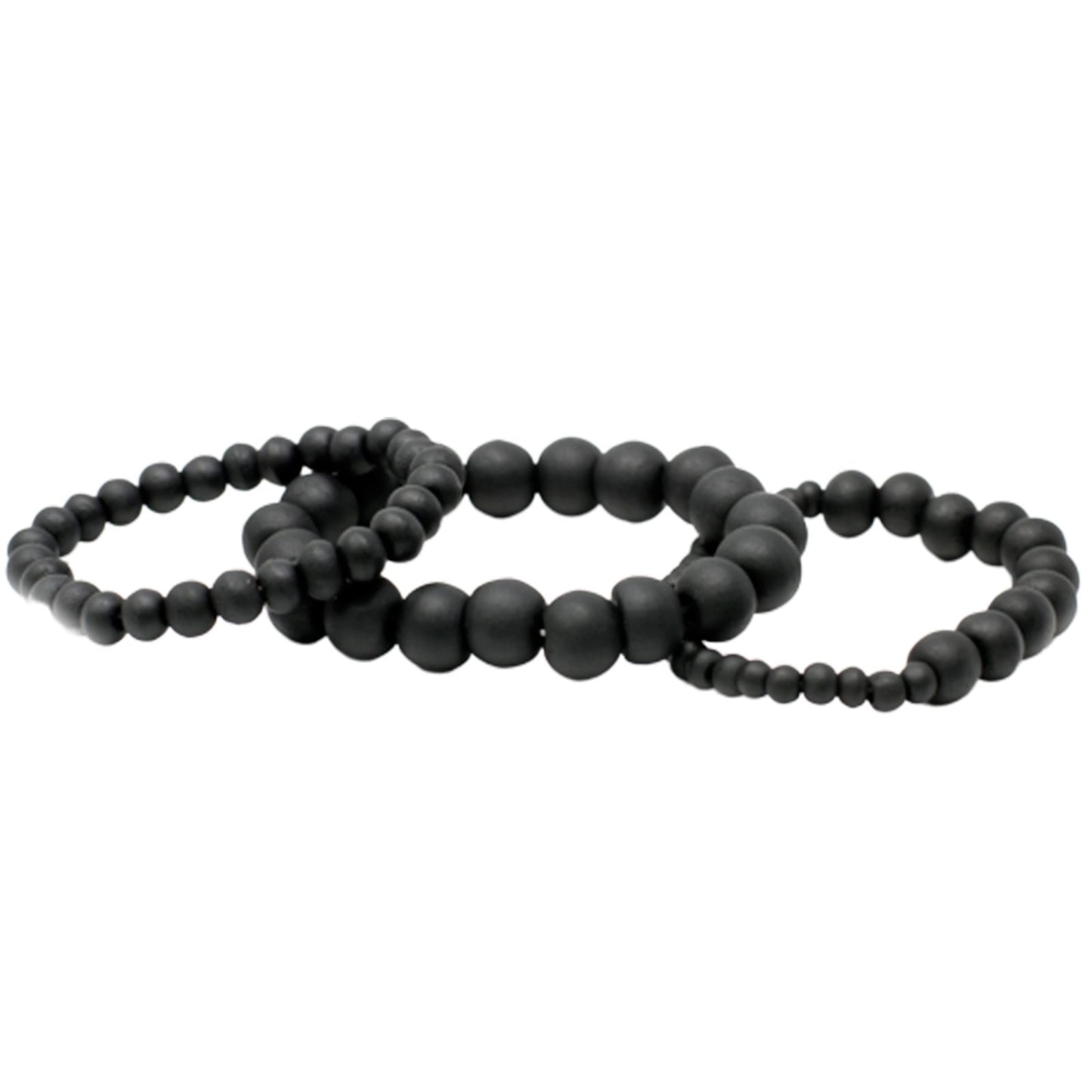 Set aus 3 Holzperlen-Armbändern in Schwarz - Natürliches Kokosholz