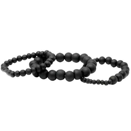 Set aus 3 Holzperlen-Armbändern in Schwarz - Natürliches Kokosholz