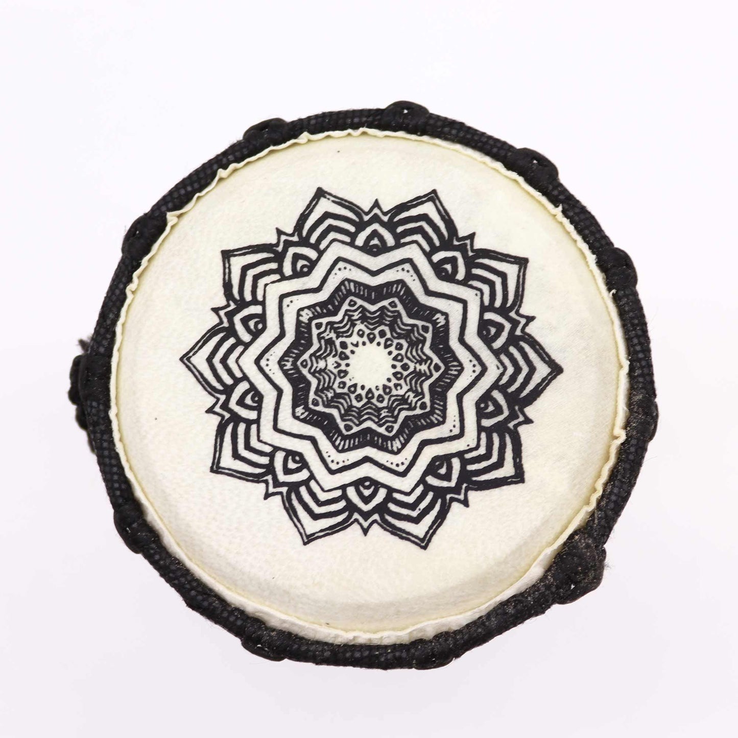 Handgefertigte Mandala-Djembe Trommel, 15 cm - Miniatur aus Suar-Holz