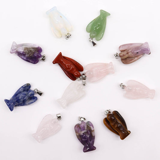 Set mit 12 Edelstein-Anhängern in Engelsflügel-Form (26x18mm)