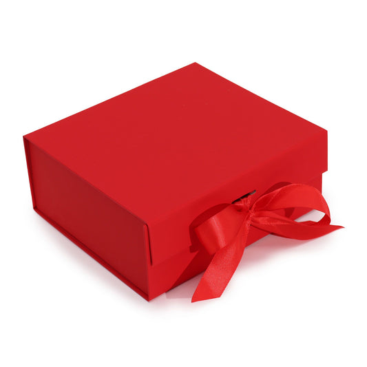 Faltbare Geschenkbox in leuchtendem Rot mit eleganter Schleife