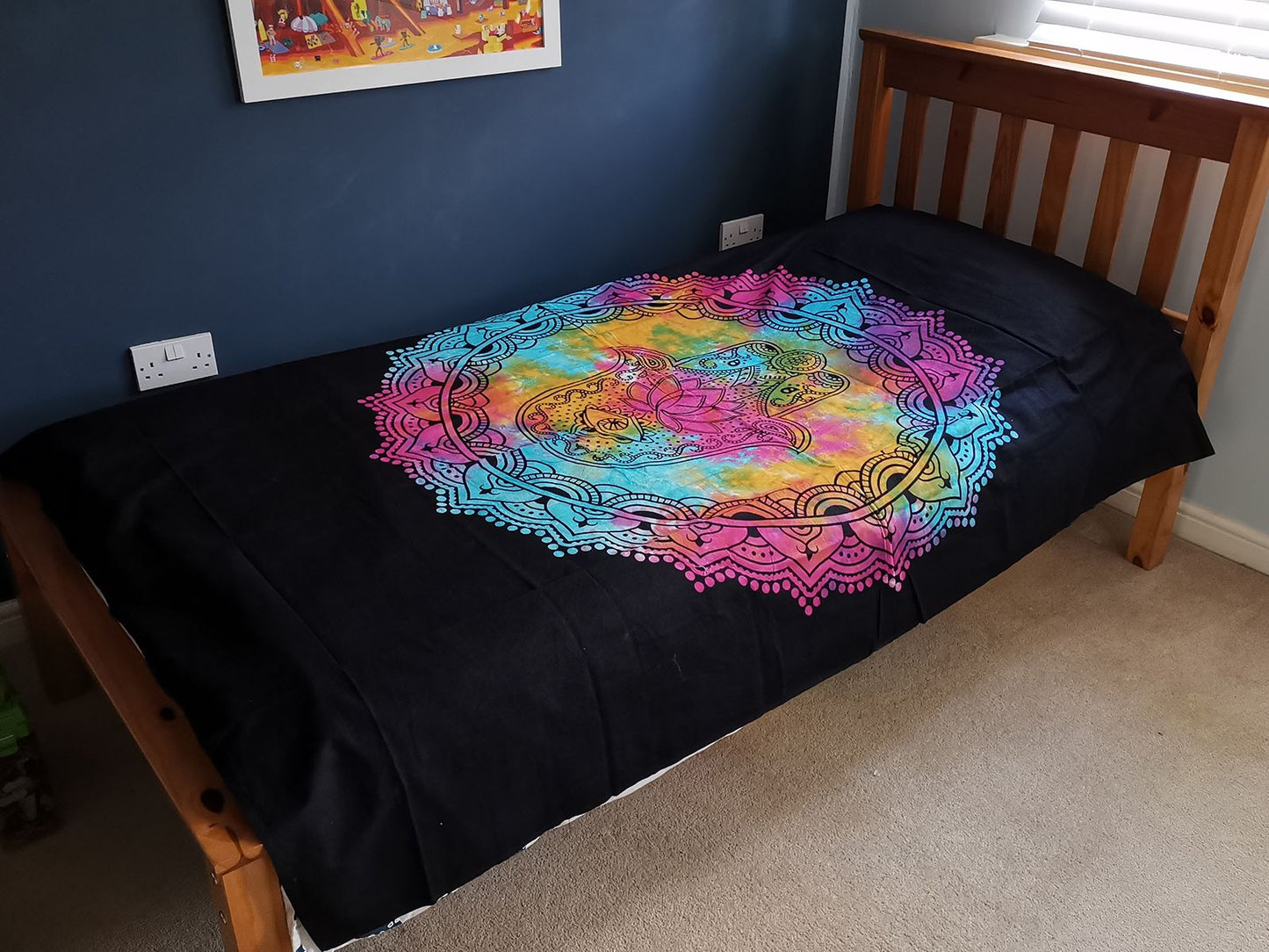 Handgewebte Hamsa-Decke in Schwarz – Baumwoll-Tagesdecke & Wandbehang
