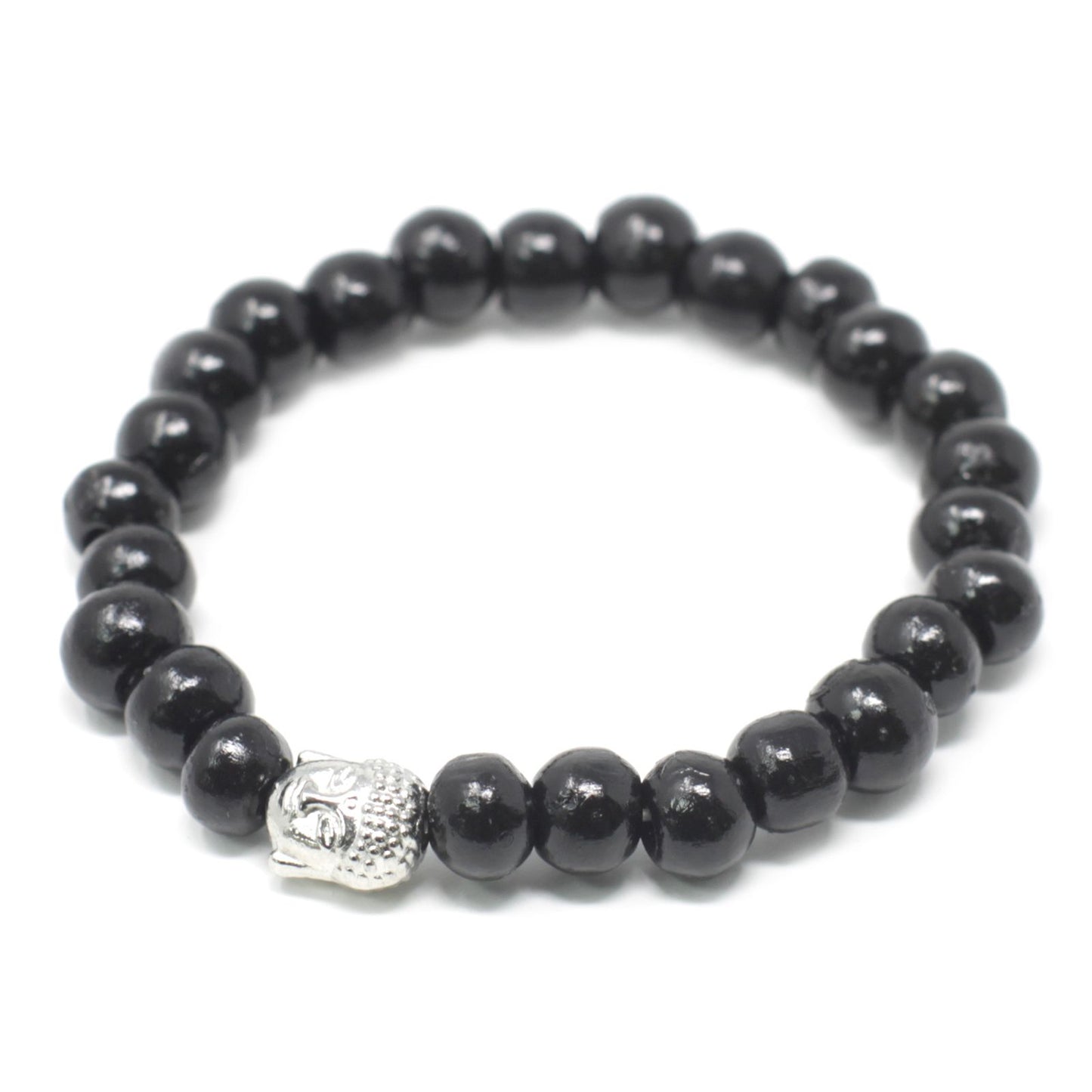 Buddha Armband Set aus dunklen Holzperlen – Handgeschnitztes Symbol für Balance