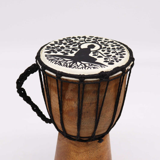 Handgefertigte Djembe-Trommel mit Buddha-Motiv – 25 cm Wide Top