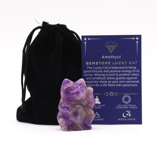 Handgeschnitzte Amethyst-Katzenfigur – Glücksbringer aus Naturstein