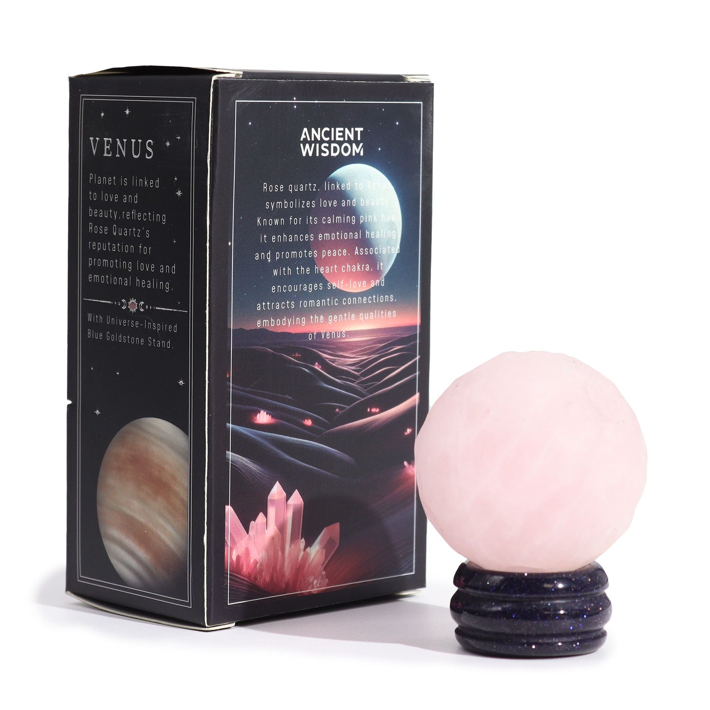 Rosenquarz-Planet auf Goldfluss-Sockel – 40mm Edelsteinkugel für Herzenergie