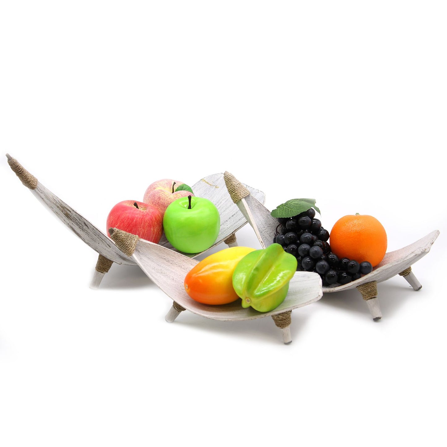 Set aus 3 Schalen aus Kokosblatt in Weiß - Natürliche Deko- und Obstschalen