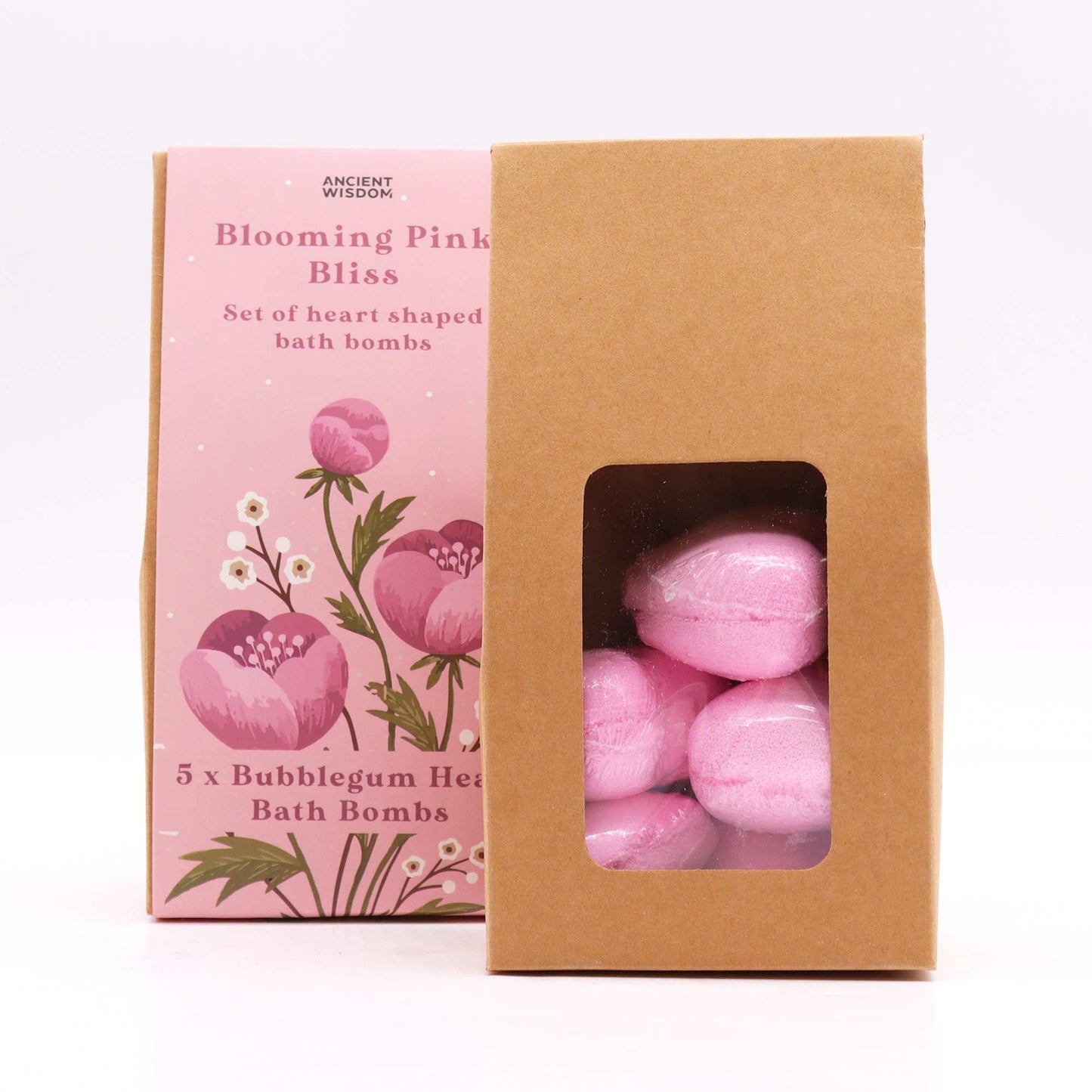 Herzförmiges Badebomben-Set 'Blühendes Rosa' - 5 Stück im Geschenkset