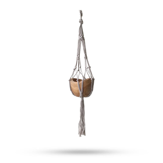 Handgeknüpfter Makramee-Pflanzenhänger mit Holzring - Beige, 75 cm