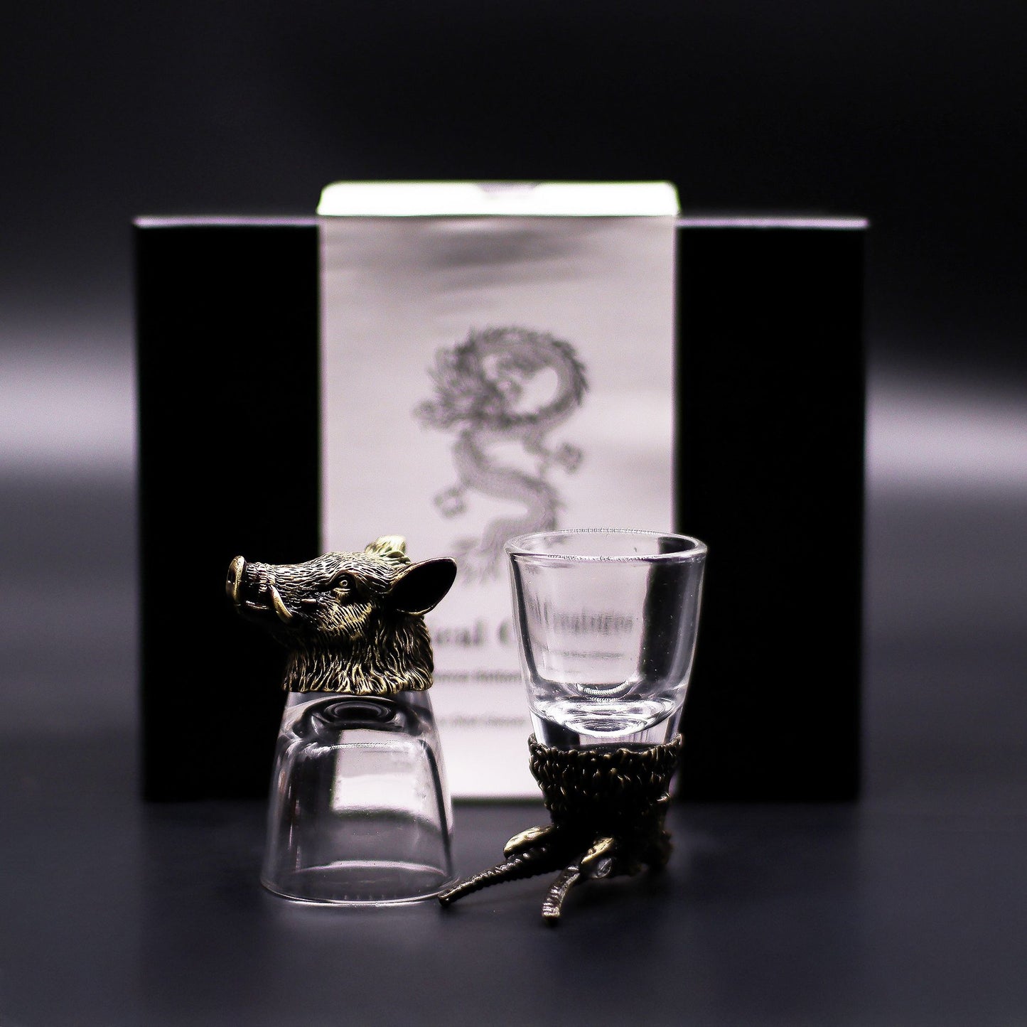 Set mit 6 Shotgläsern 'Wilde Waldtiere' - Antikbronze-Optik