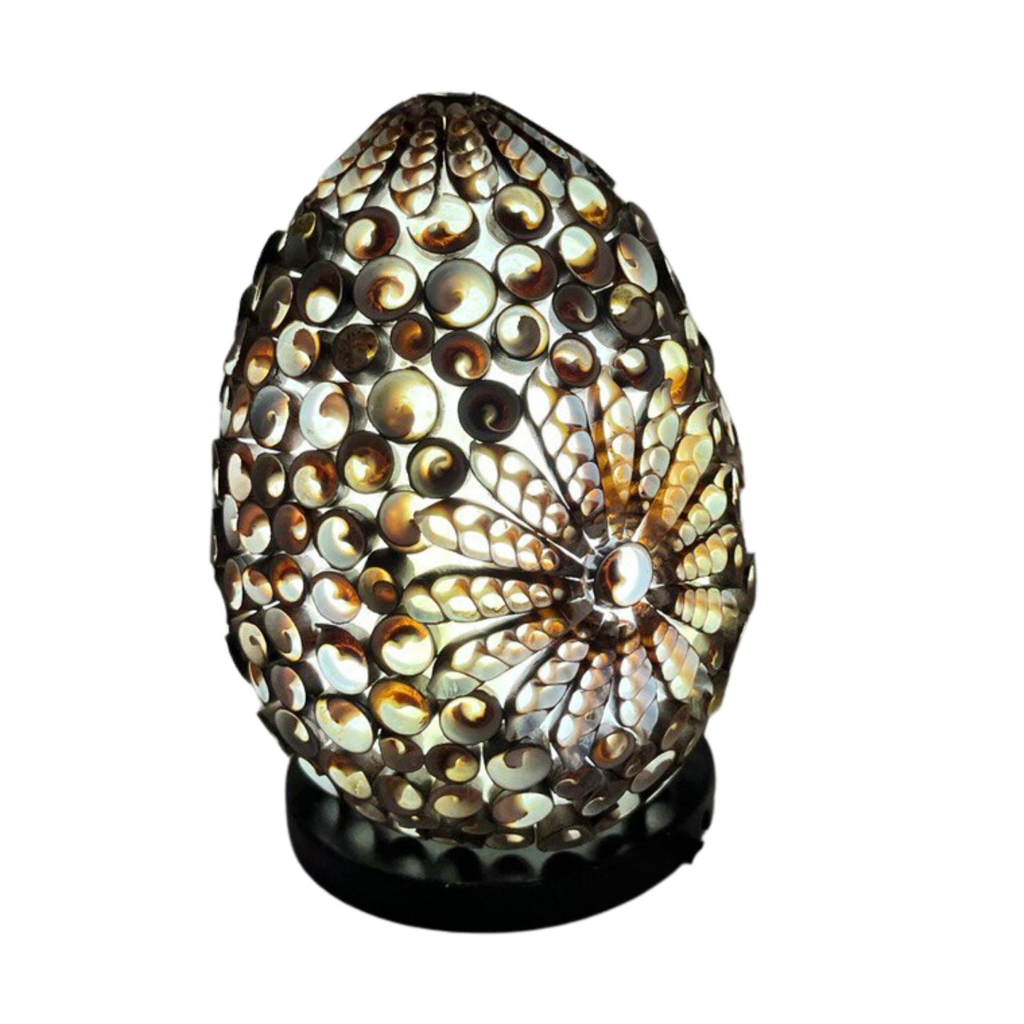 Boho Muschel-Lampe 'Chocolate Twist' - Handgefertigtes Oval aus echten Meeresmuscheln, 15 cm