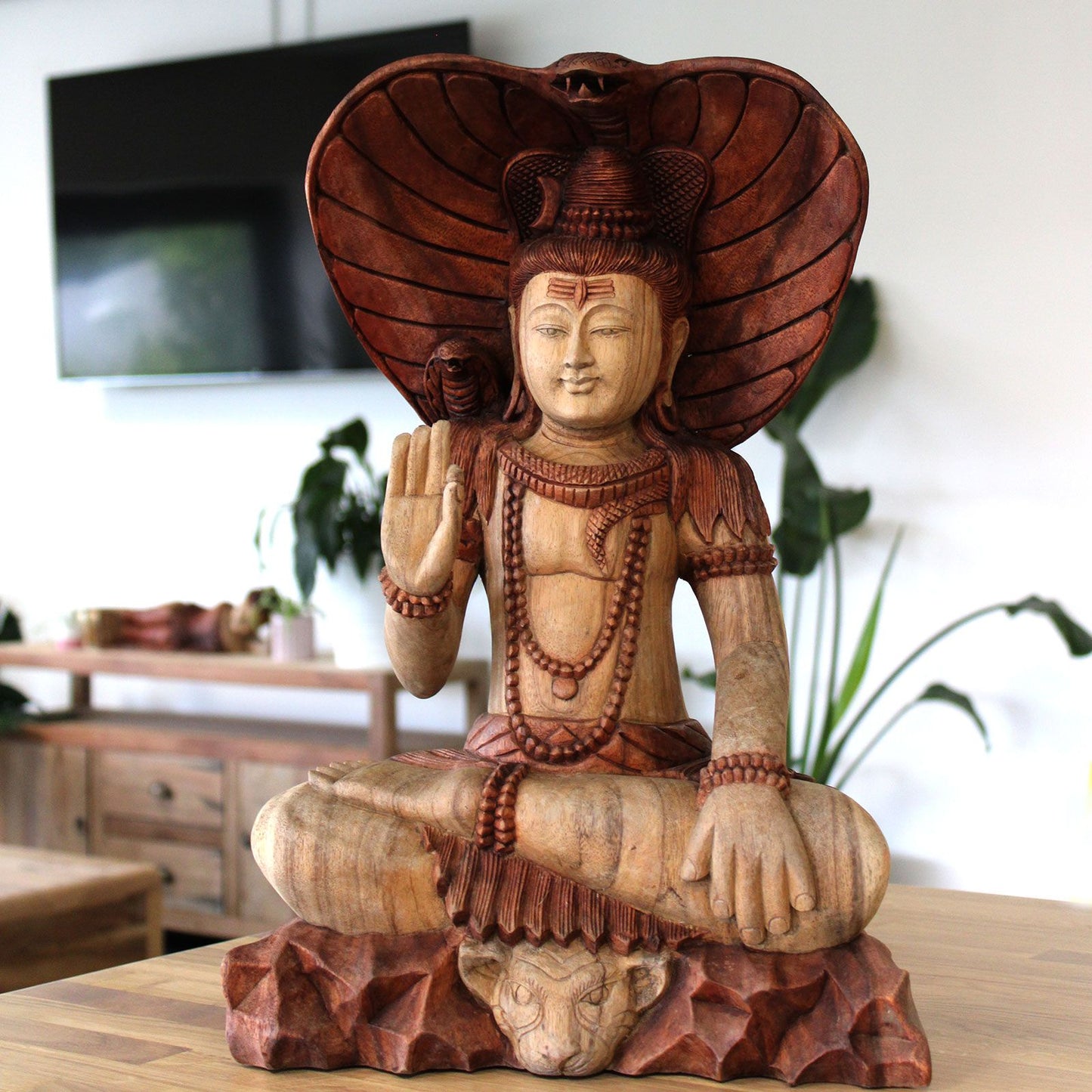 Shiva Statue mit Kobra - Handgeschnitztes Unikat aus Suarholz, 50 cm