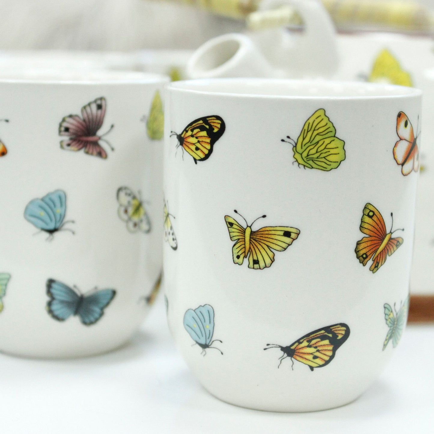 Keramik-Teekanne 'Butterflies' mit 6 Tassen – Set für losen Tee