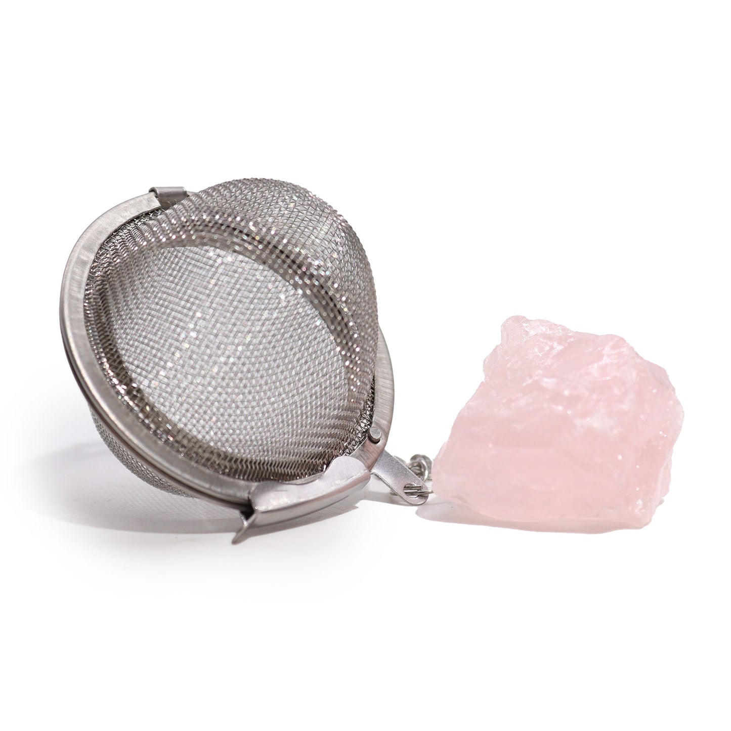 Rosenquarz Tee-Infusor aus Edelstahl mit natürlichem Edelstein