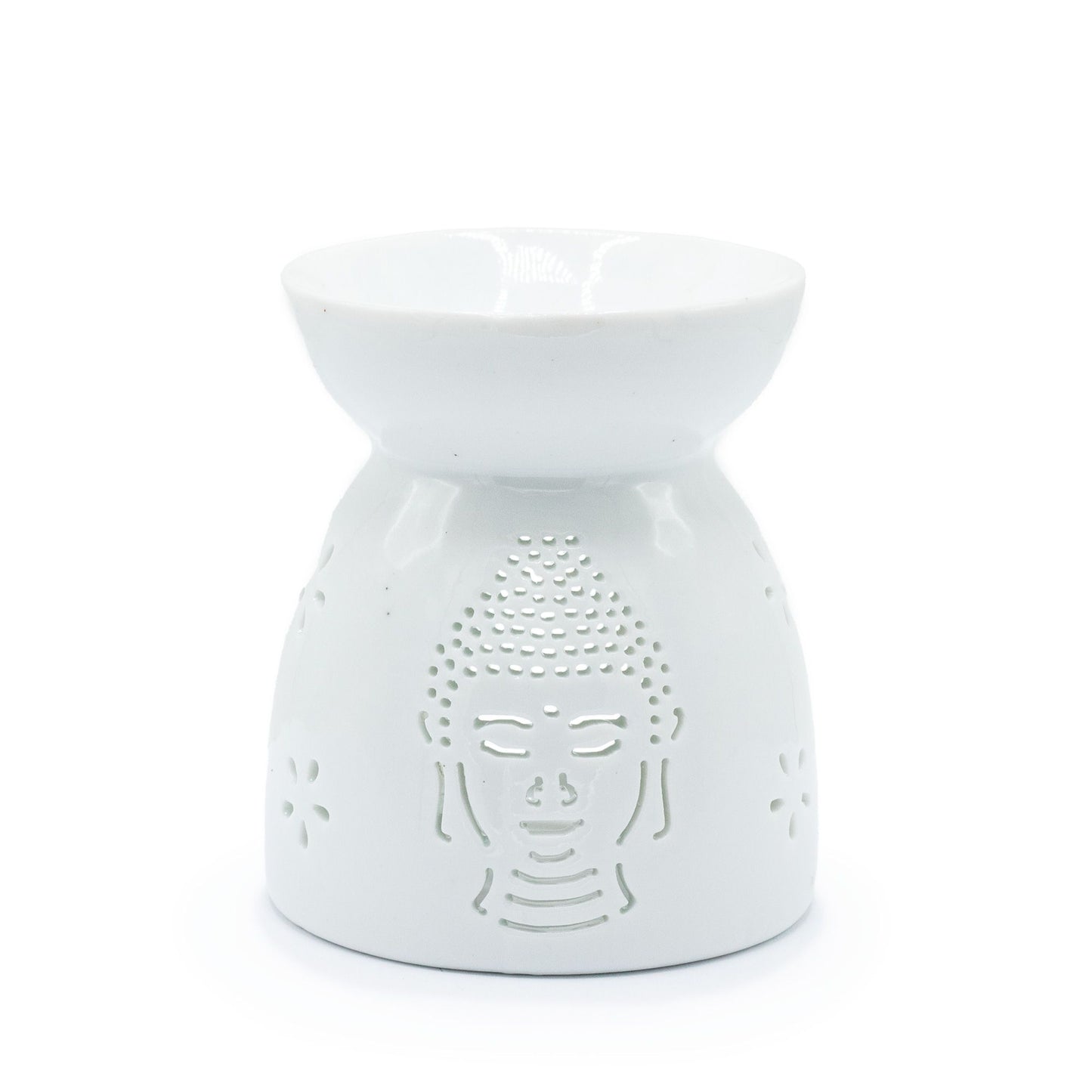 Keramik-Duftlampe mit Buddha-Medaillon in Weiß