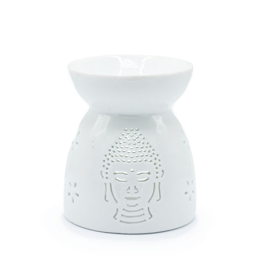 Keramik-Duftlampe mit Buddha-Medaillon in Weiß