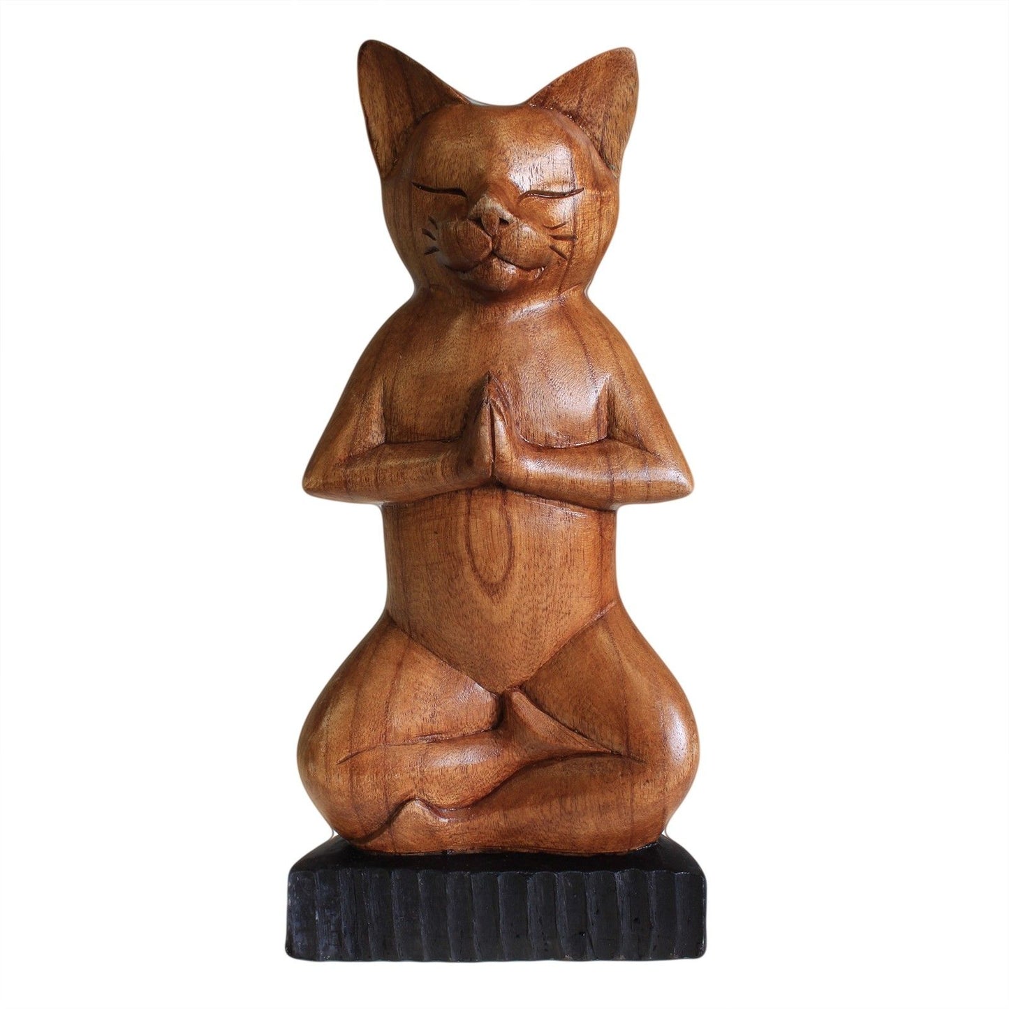 Meditierende Katze aus Suarholz - Handgeschnitztes Yoga-Dekor