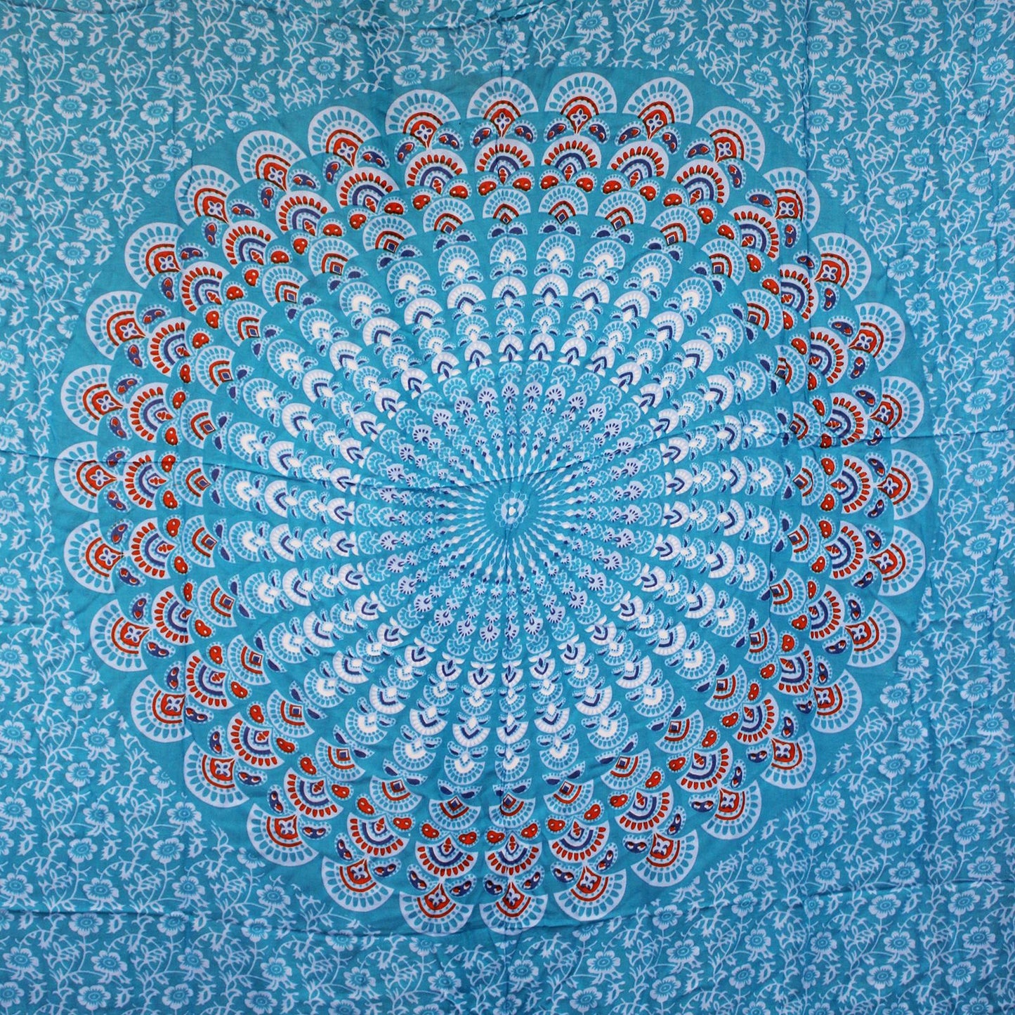 Sarong mit Mandala-Muster in Türkis und Orange – 140 x 100 cm aus Rayon