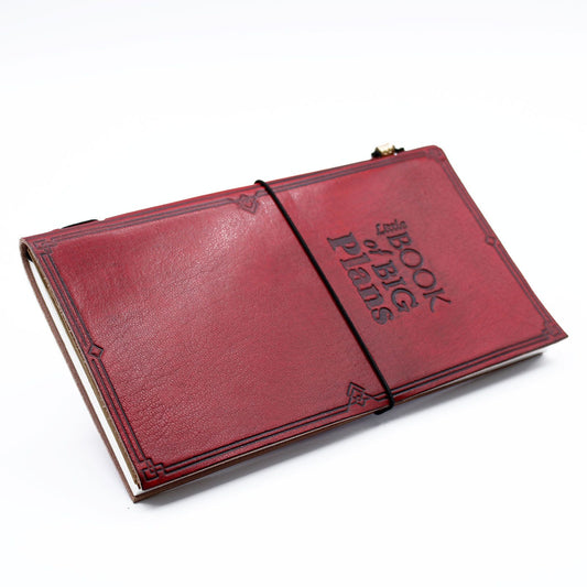 Leder-Notizbuch 'Große Pläne' in Rot – Handgefertigtes Vintage-Journal mit 80 Seiten