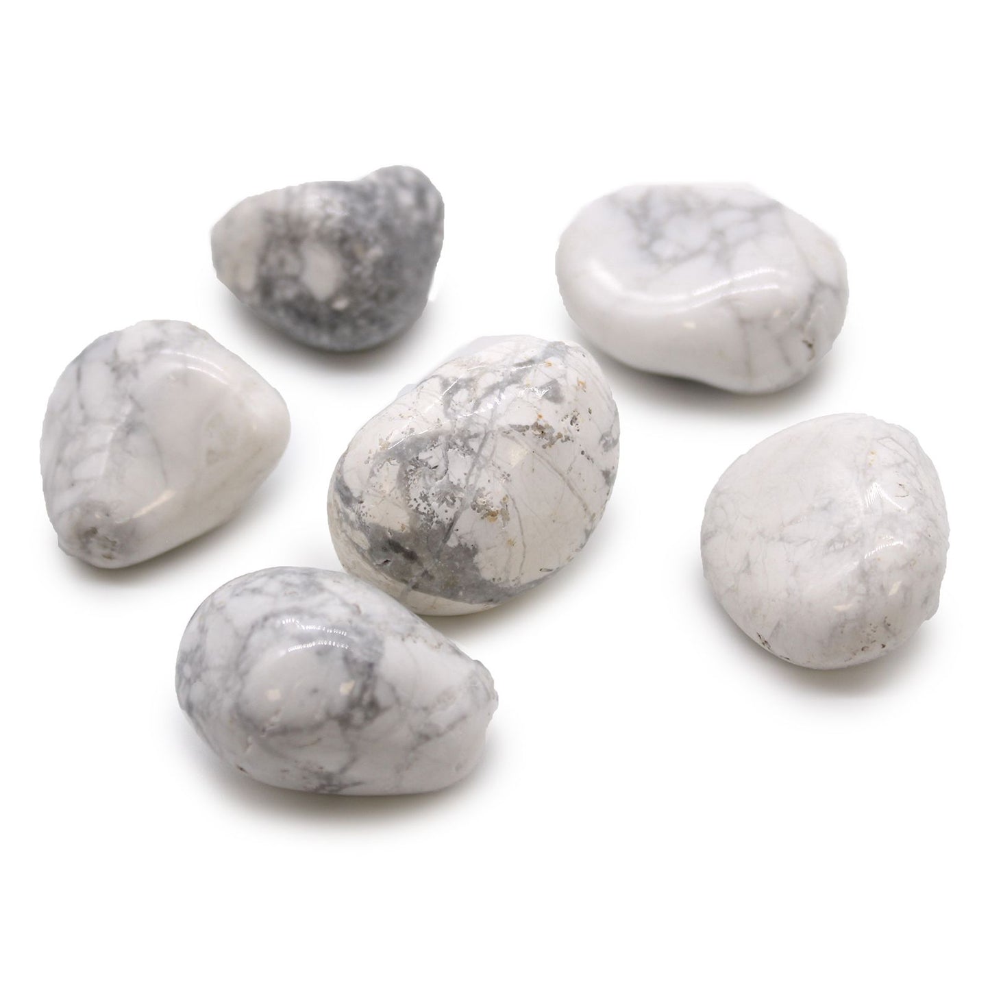 Set mit 6 großen Trommelsteinen aus weißem Howlit-Magnesit – Naturschätze aus Afrika