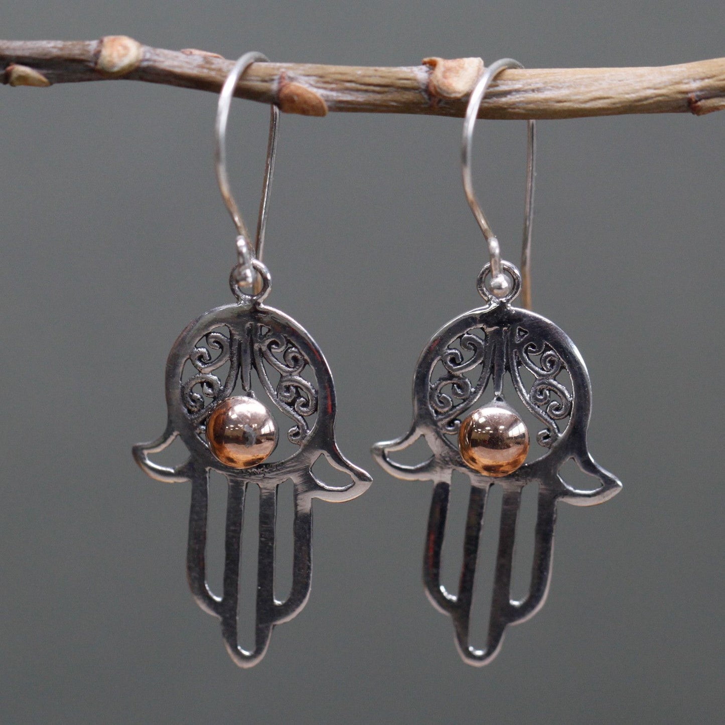 Hamsa Hand Ohrring – Handgefertigt aus 925er Silber & 18k Gold