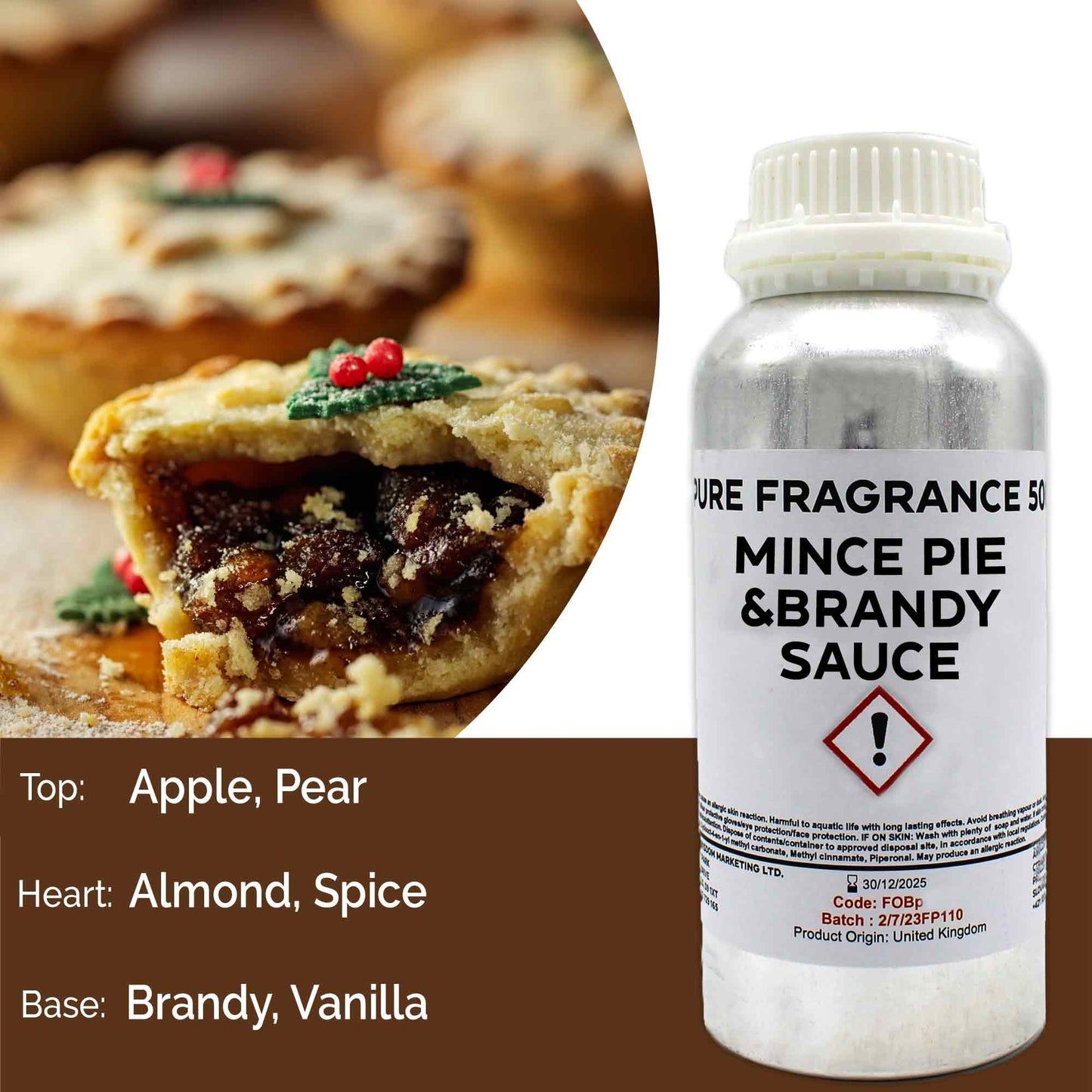 Reines Duftöl Mince Pie & Brandy Sauce - 500ml für festliche Atmosphäre