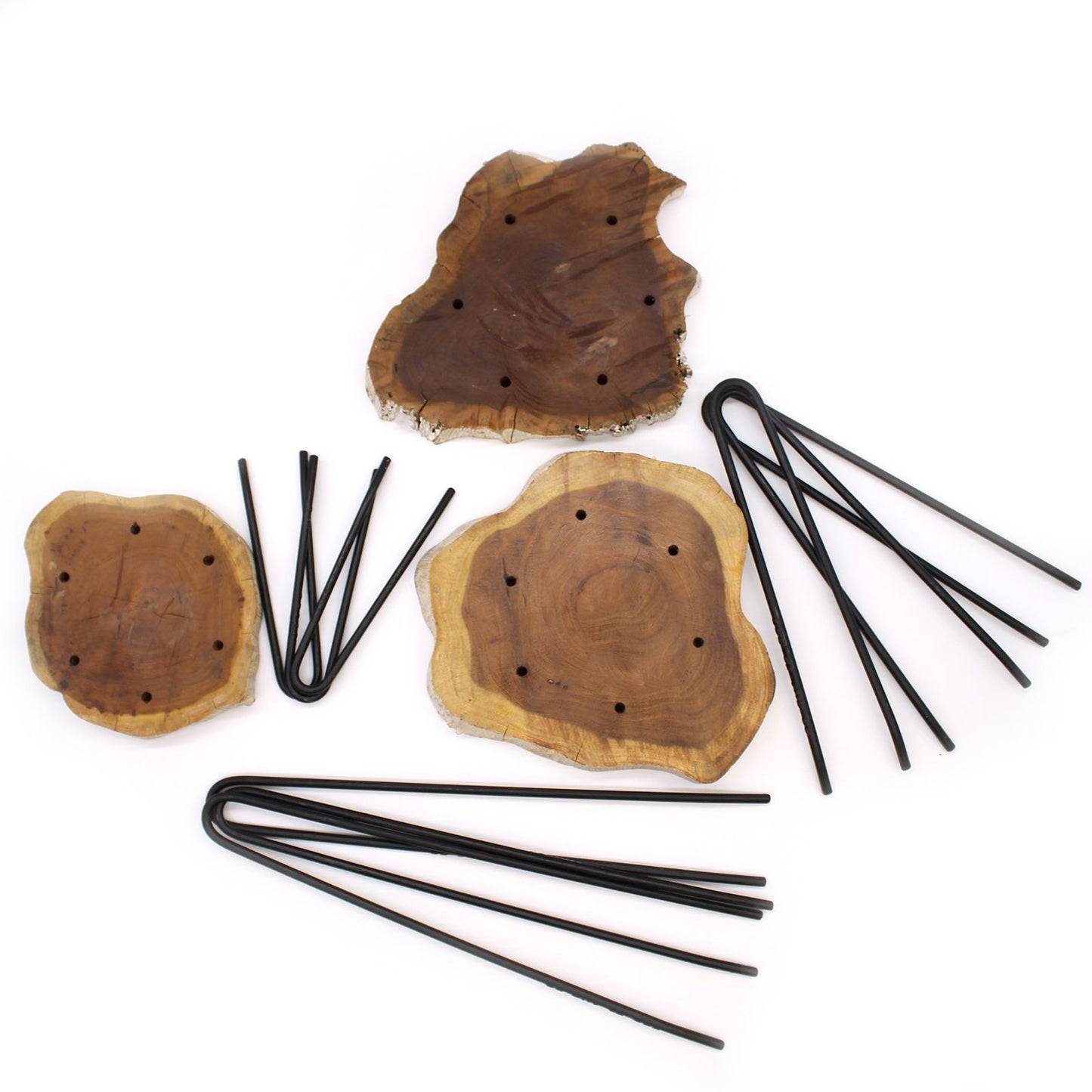 Set aus 3 Pflanzenständern aus Gamal-Holz mit Weißlasur und Haarnadelbeinen