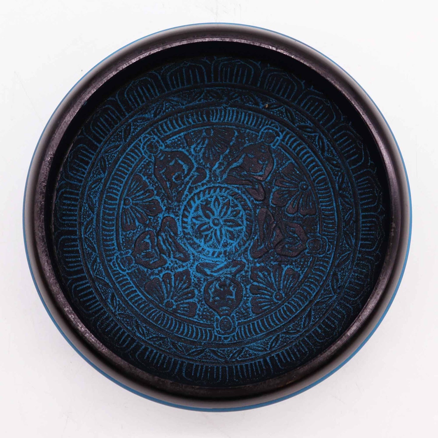 Klangschale 'Blue Mantra Five Buddha' - 16 cm mit Erdpulver-Oberfläche