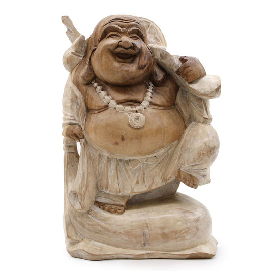 Handgeschnitzte Buddha-Statue aus Suarholz, 30 cm, weiß lasiert