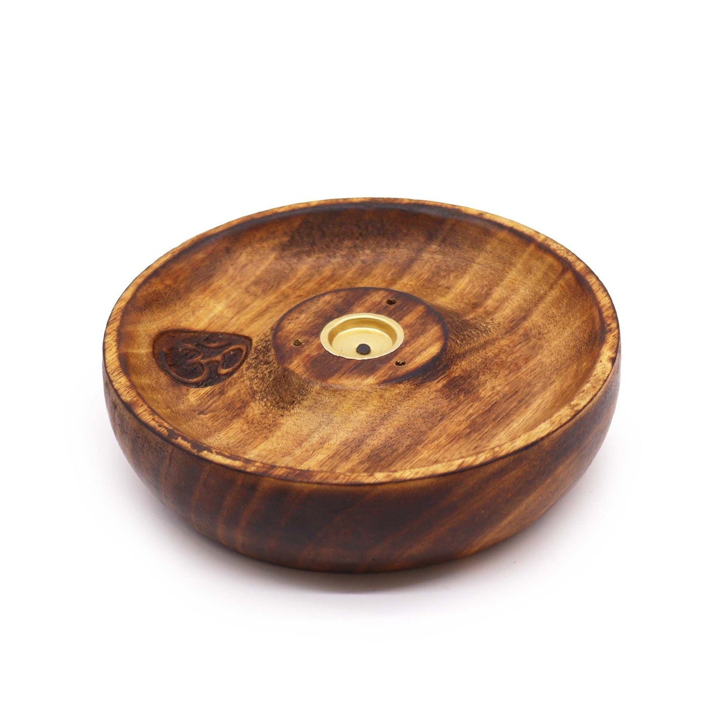 Meditationsscheibe mit Om-Symbol – Räucherhalter aus Mangoholz